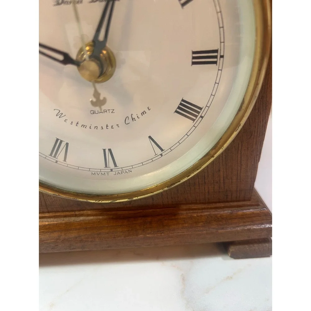 Daniel Dakota Westminster Chime Quartz Mantel Clock Wood Roman Numeral Brown